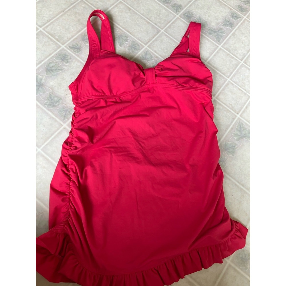 Lands End Ruffle Hem V Neck Long Tankini Top Size 8 underwire soft cup bra